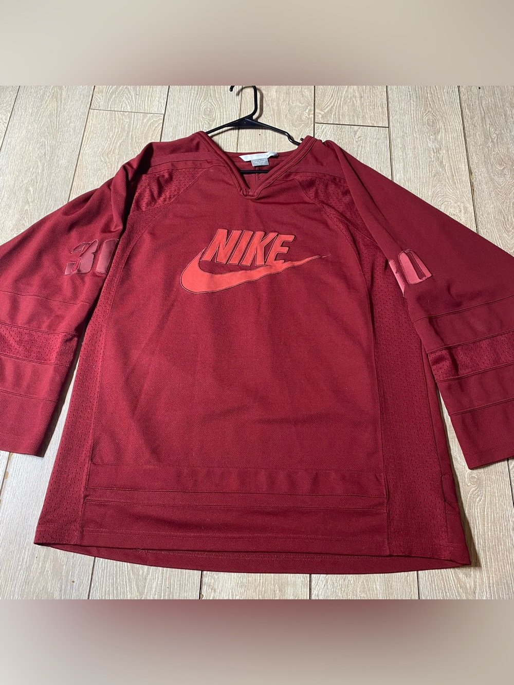 Y2K Nike Tonal Hockey Pullover Jersey Maroon Size L #30 Vintage